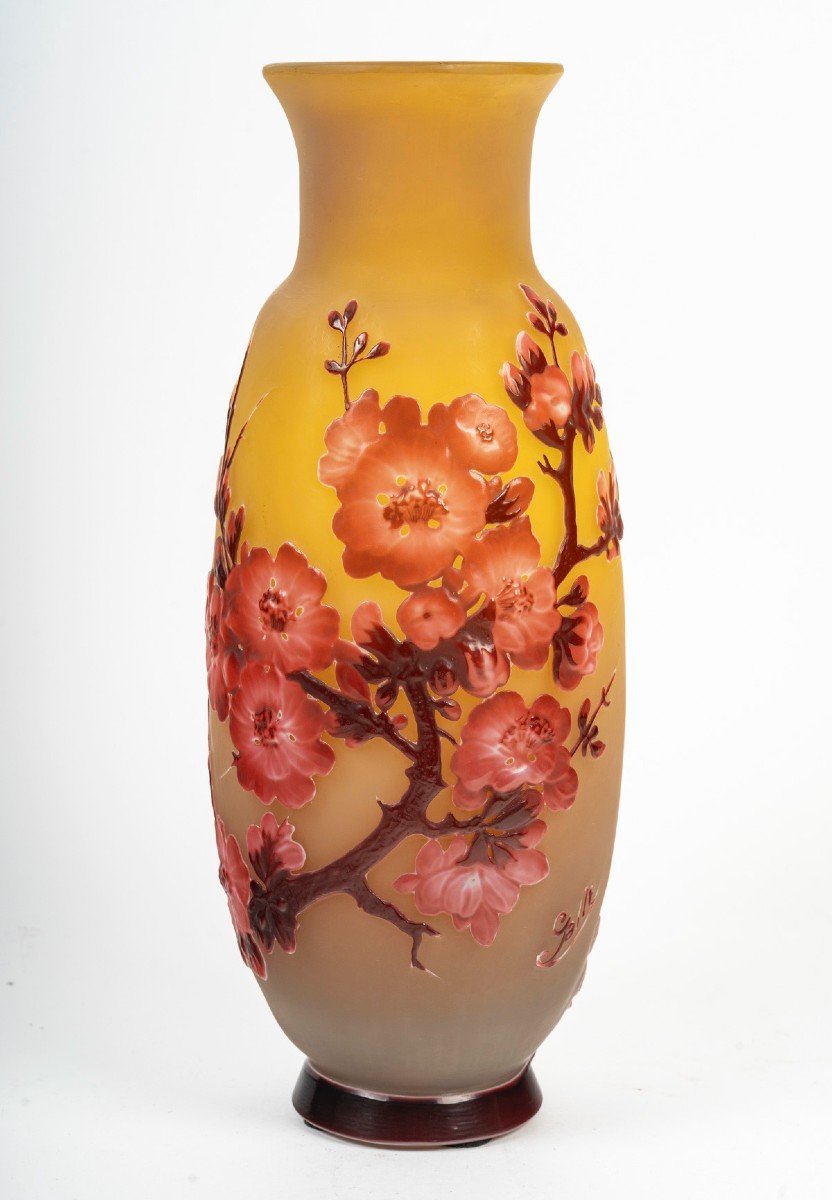 émile Gallé (1846-1904) « Fleurs De Pommier » Rare Vase En Verre Soufflé-moulé Circa 1905