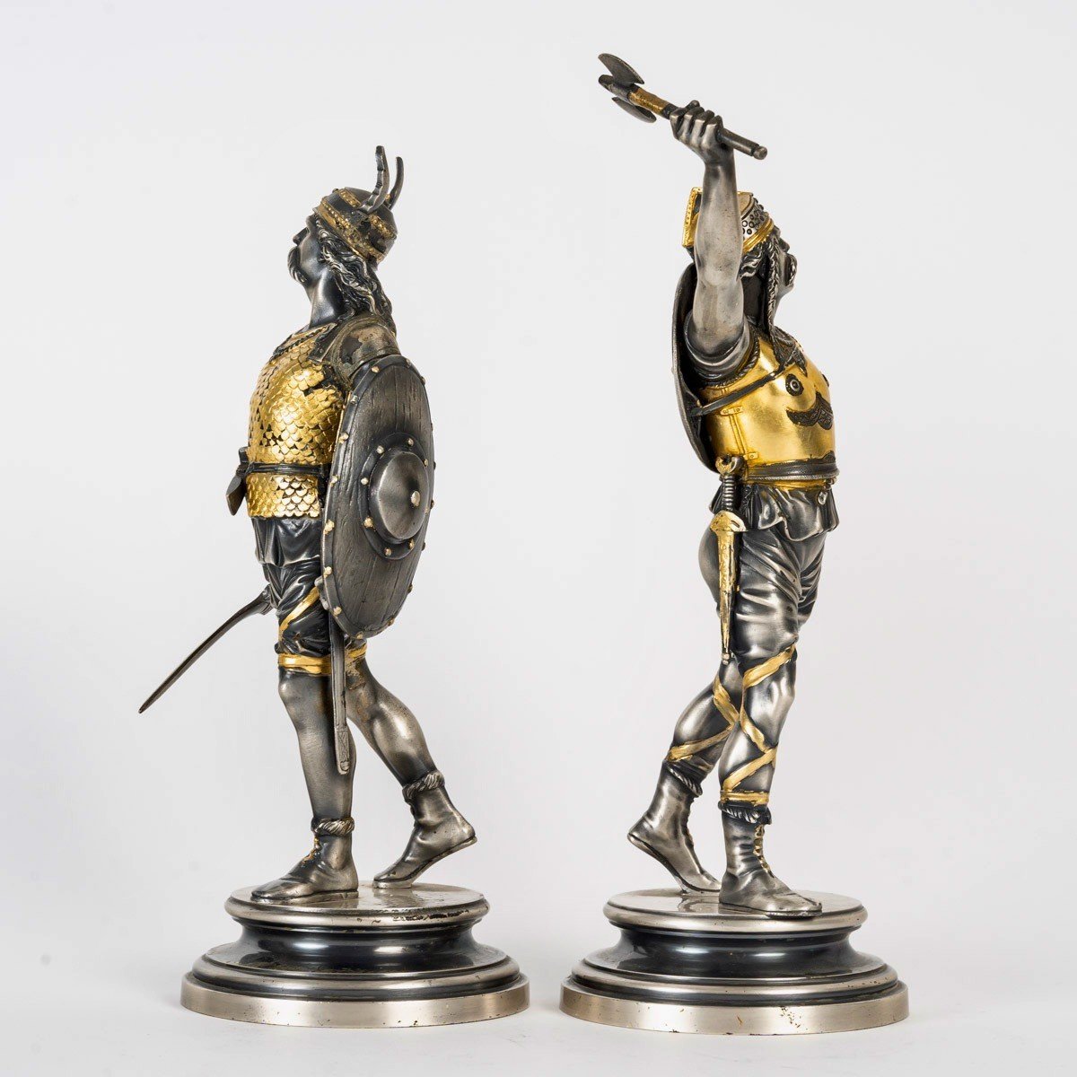 émile-coriolan Guillemin (1841-1907) Pair Of Bronze Gauls Soldiers Circa 1875-photo-2