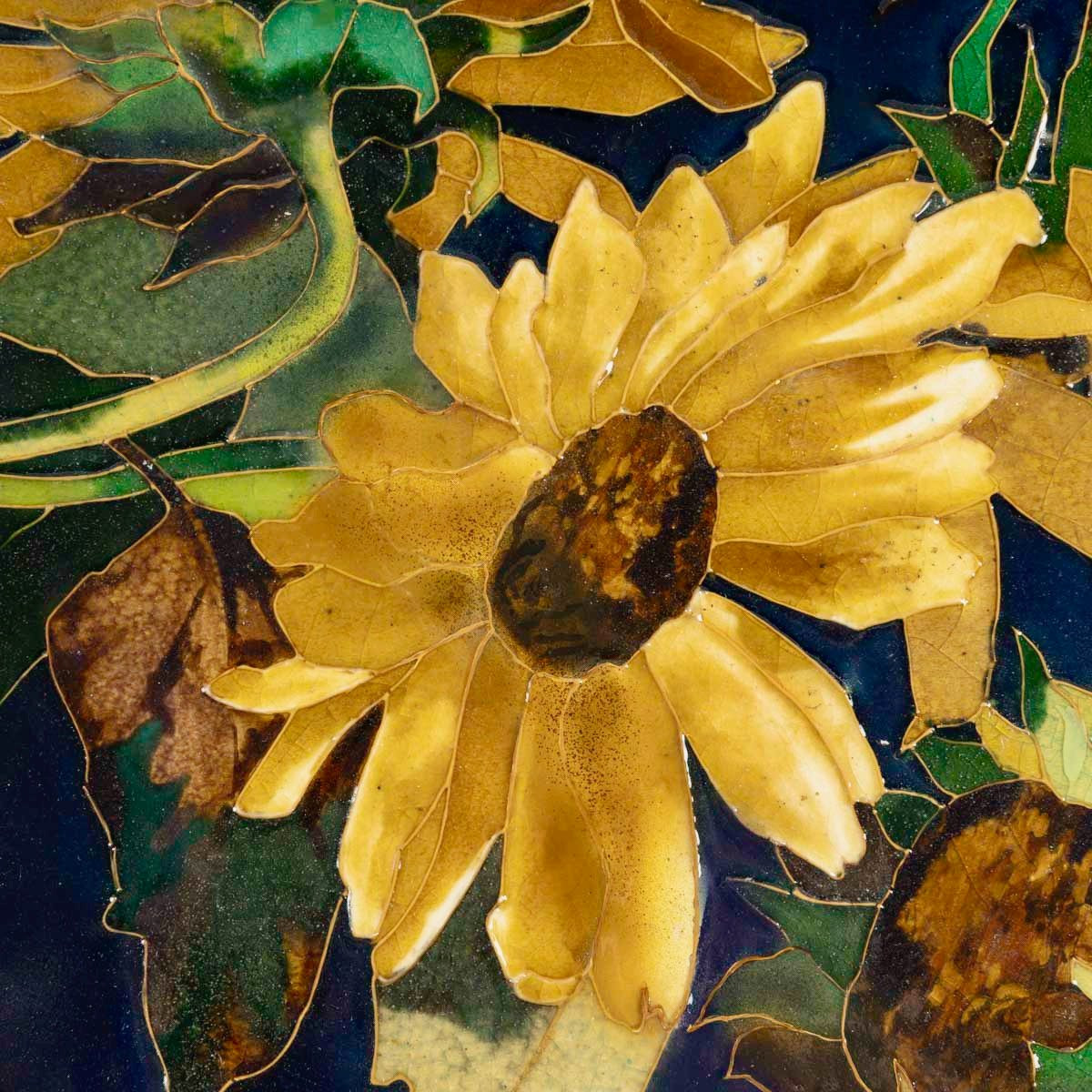 “Tournesols” Plat Encadré en Faïence Polychrome, circa 1860-photo-4