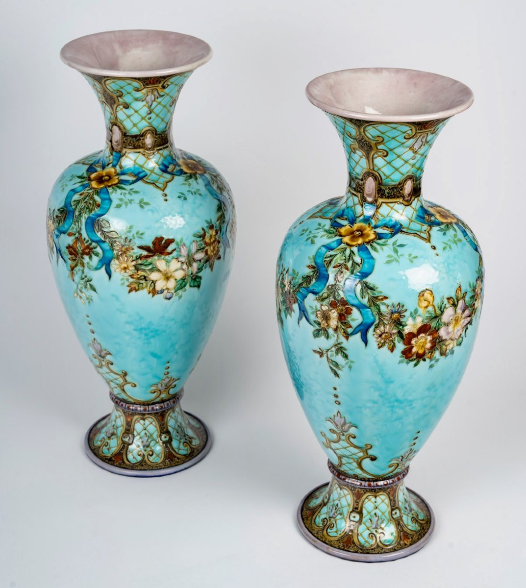 Théodore Deck (1823-1891) Paire de Vases en Faïence Polychrome, Circa 1870-photo-4