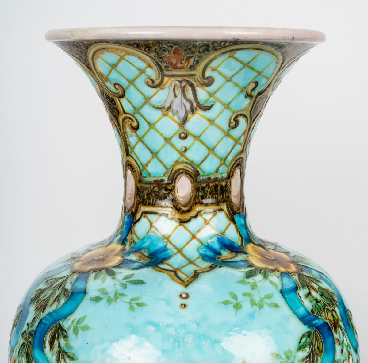 Théodore Deck (1823-1891) Paire de Vases en Faïence Polychrome, Circa 1870-photo-1