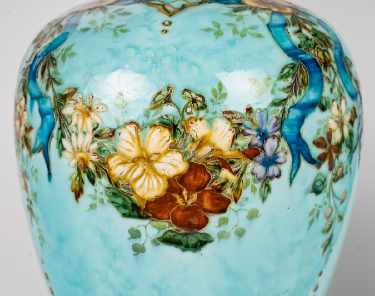 Théodore Deck (1823-1891) Paire de Vases en Faïence Polychrome, Circa 1870-photo-2