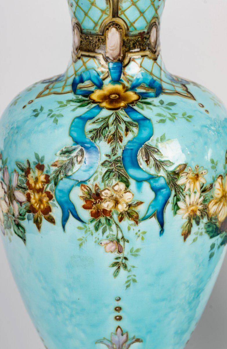 Théodore Deck (1823-1891) Paire de Vases en Faïence Polychrome, Circa 1870-photo-3