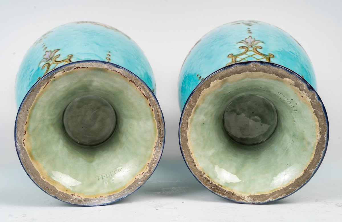 Théodore Deck (1823-1891) Large Pair Of Faience Vases Circa 1870-photo-4