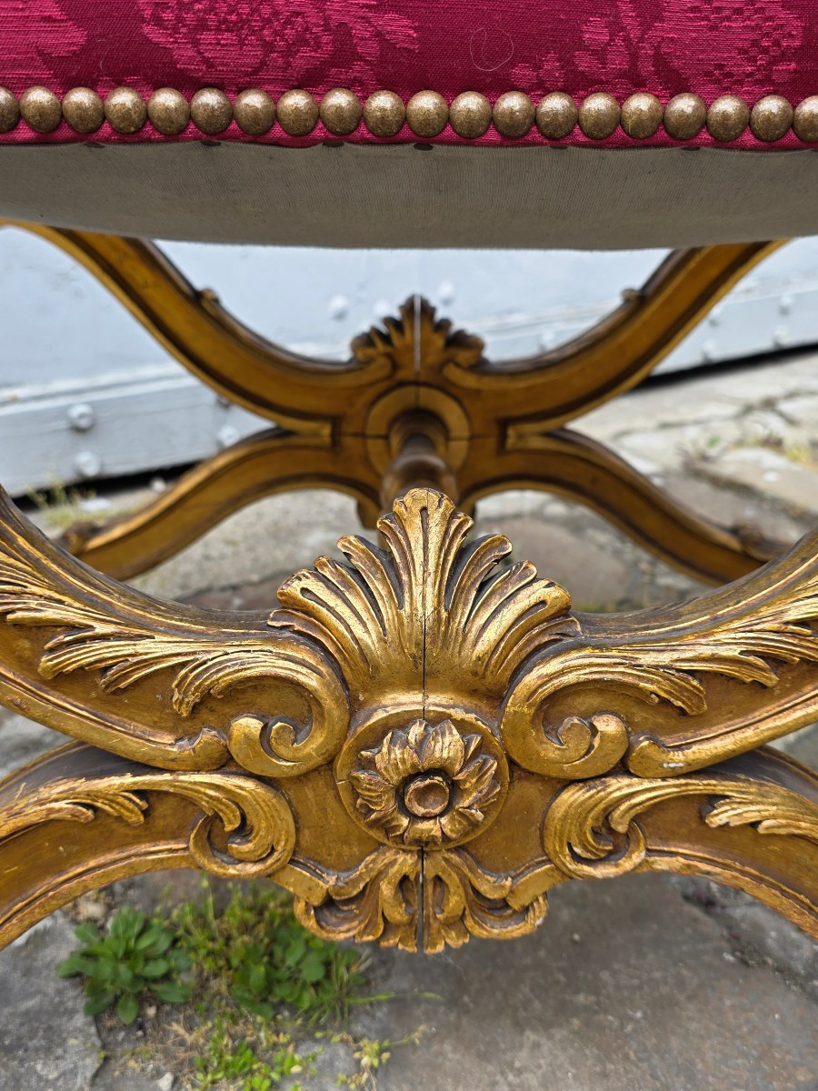 Tabouret Curule en Bois Doré Napoléon III-photo-3