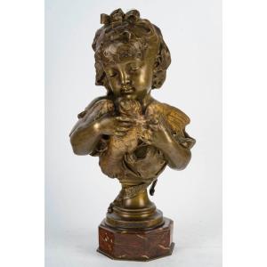 Félix Cana (1845-1895) «first Tenderness»  Bronze Bust 1890