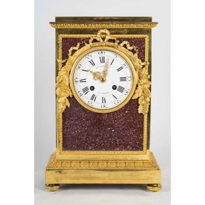 A 19th Century Louis XVI Style Porphyry Mantel Clock, Circa 1850