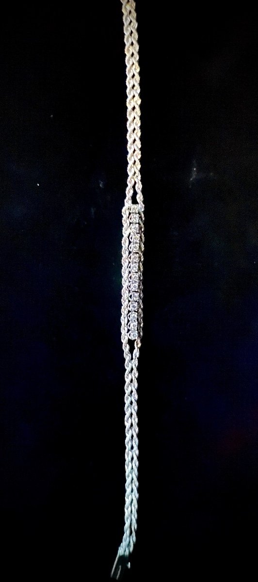 Bracelet En Or Blanc Serti De 14 Brillants Total: 0,42 Carat-photo-1