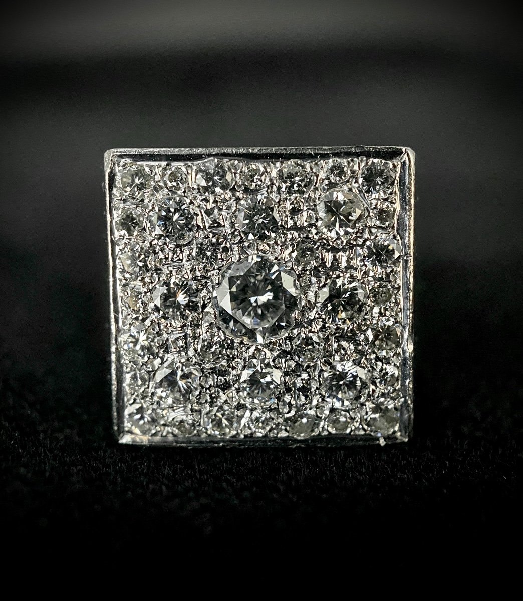 Platinum Signet Ring With 2 Carat Diamond Pave-photo-3