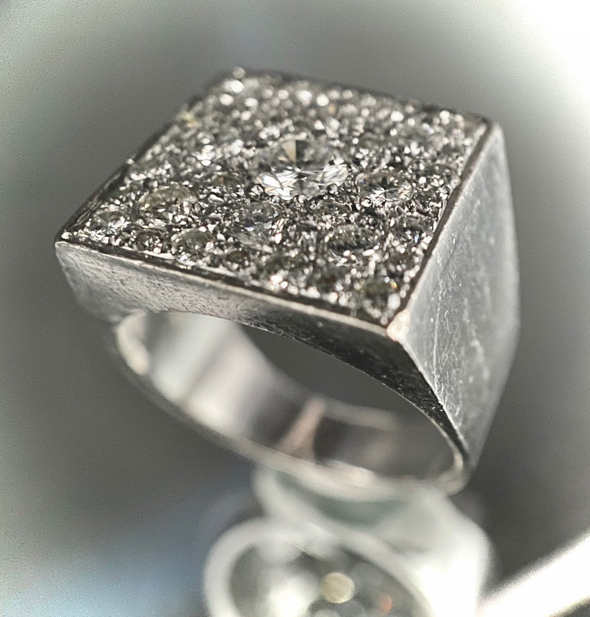 Platinum Signet Ring With 2 Carat Diamond Pave