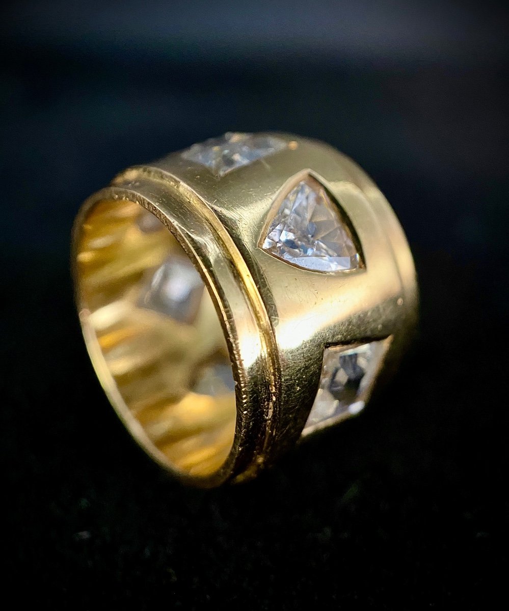 Bague ancienne Or Jaune 18k Sertie De 7 Diamants Différentes Tailles Total: 6,50 Carats-photo-5