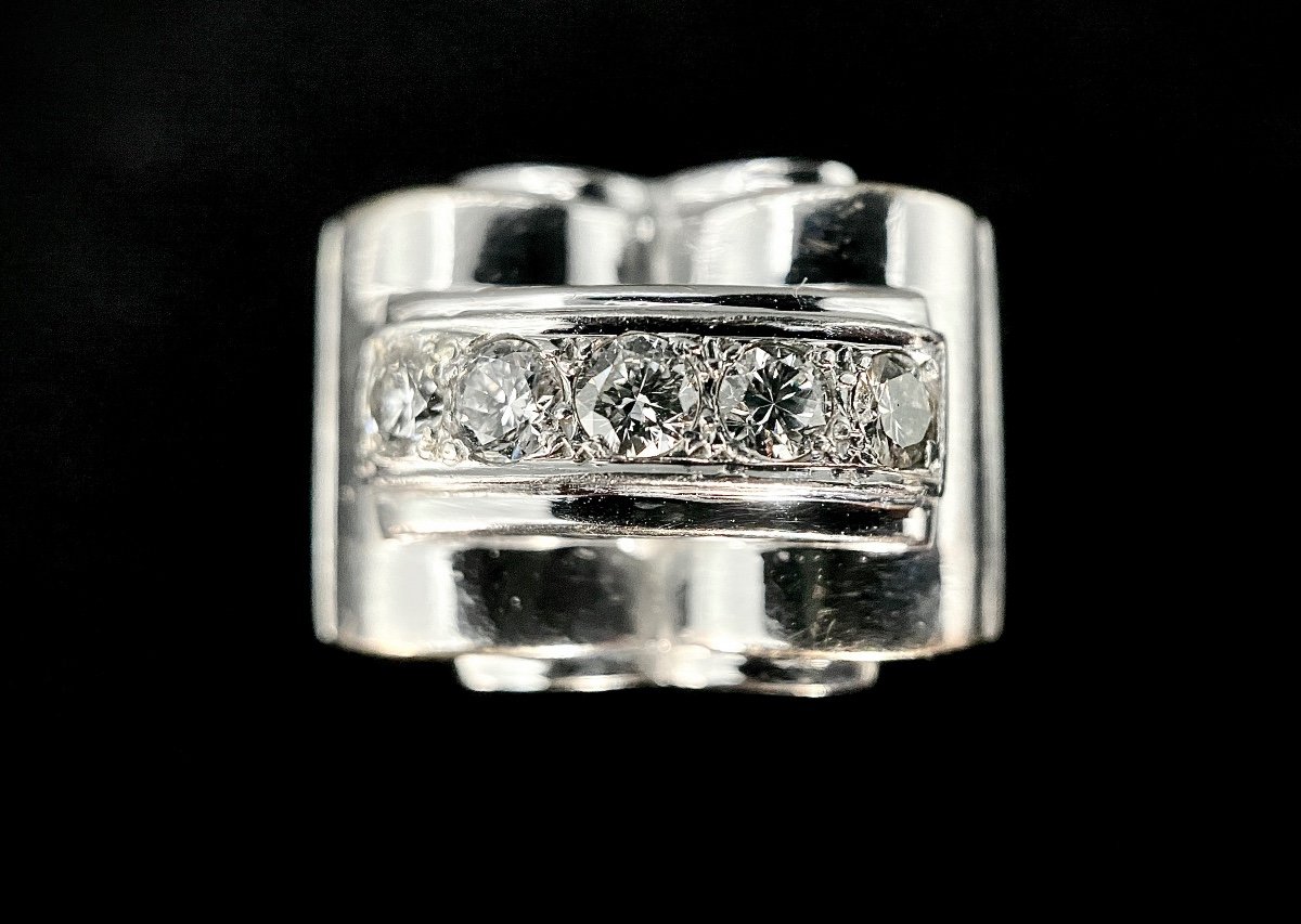 Bague d'époque 1940 En Or Blanc 18k Sertie De 5 Diamants Totalisant 0,50 Ct (vs-g/h)-photo-3