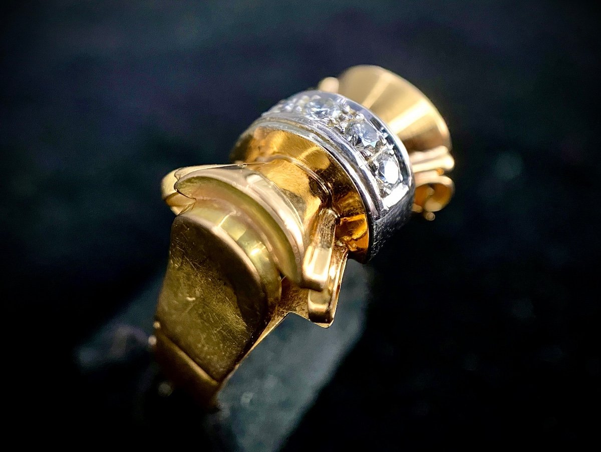 Bague d'époque 1940 En Or Bicolore 18k Sertie De 4 Diamants Totalisant 0,20 Carat-photo-7