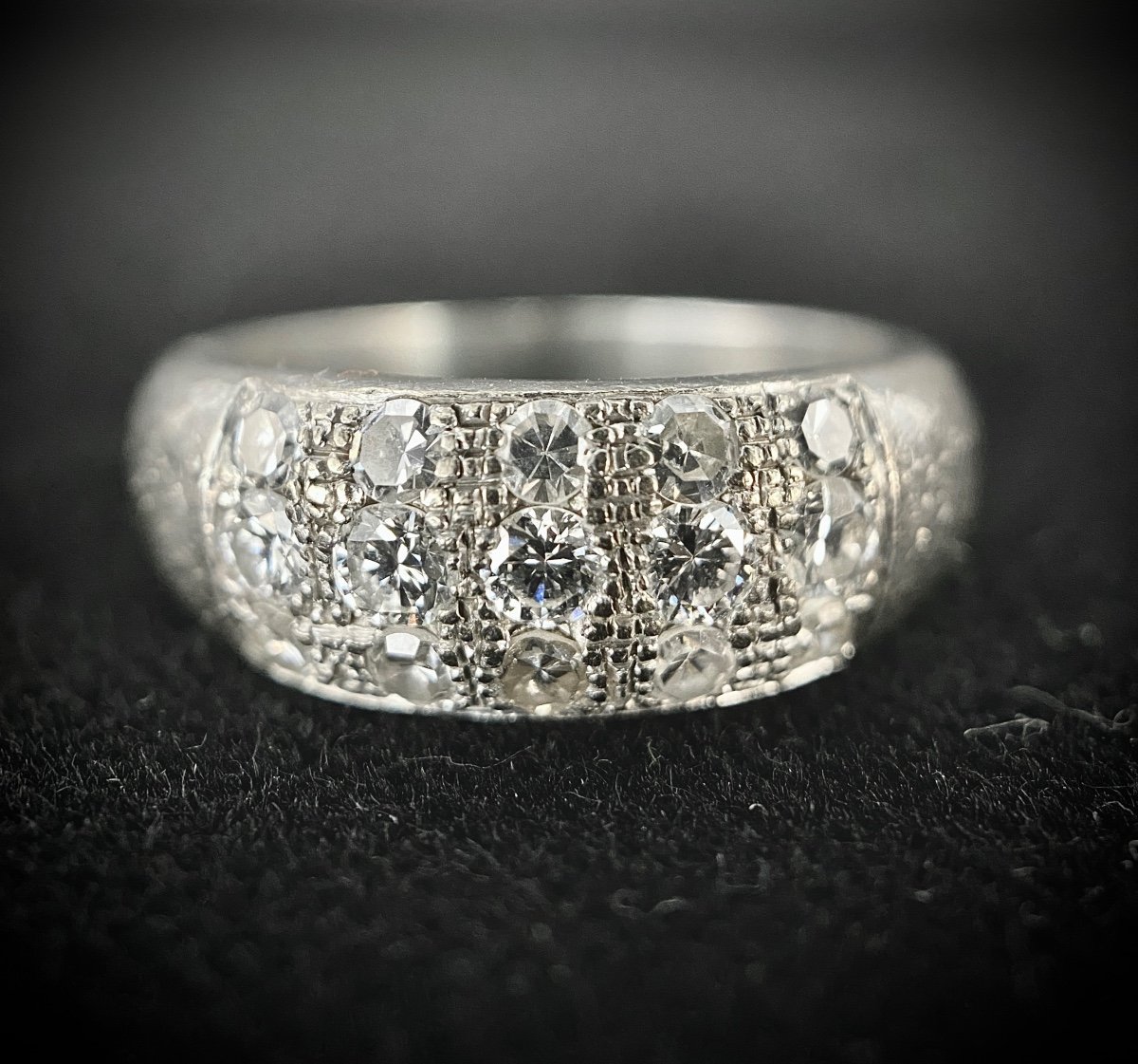 Bague Année 60/70 En Or 18k Sertie De 15 Diamants Taillés En 8/8 Et Brillants Total 0,75 Carat-photo-4