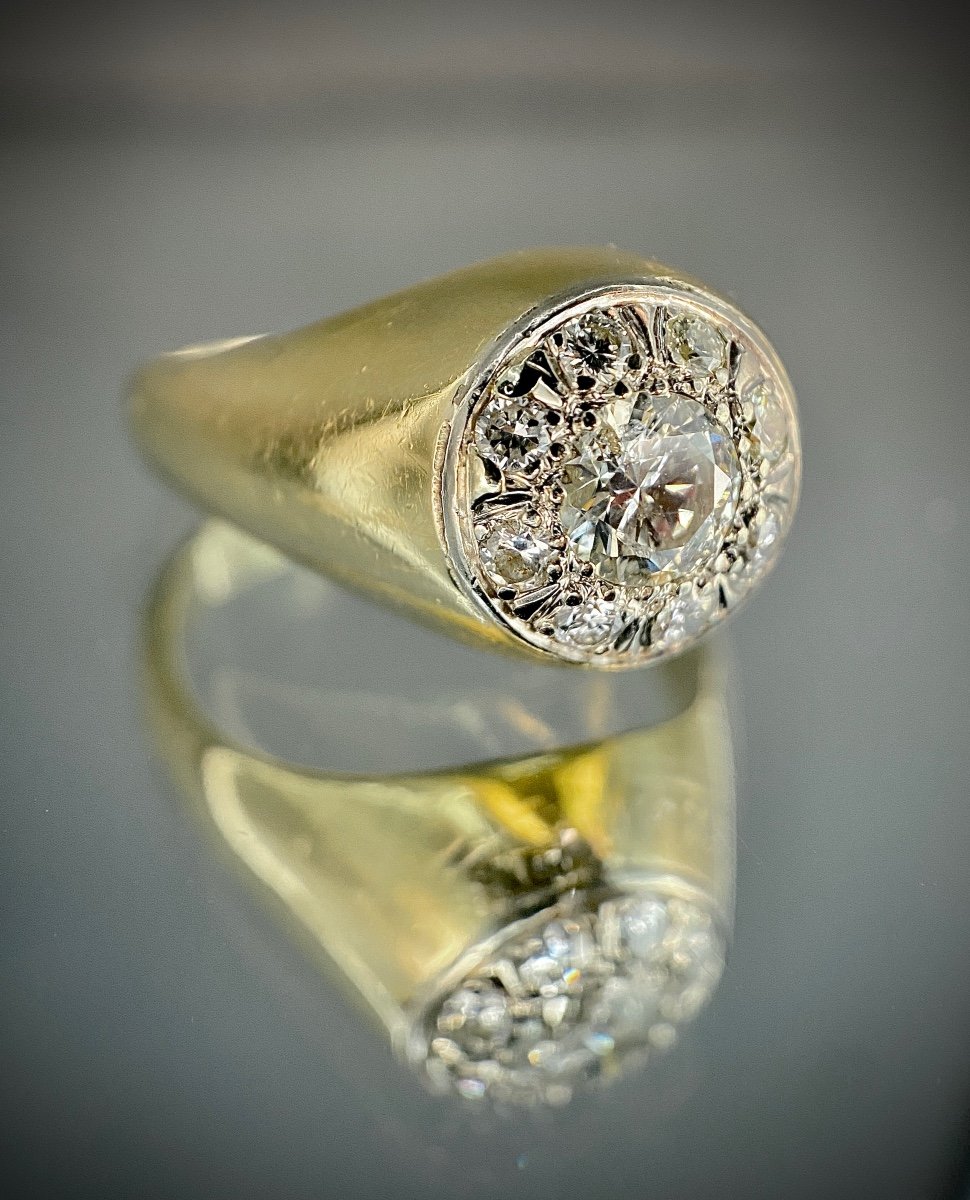 Bague Jonc En Or 18k Et Platine Sertie d'Un Diamant Central De 0,75 Ct Et 0,40 Ct d'Entourage-photo-3