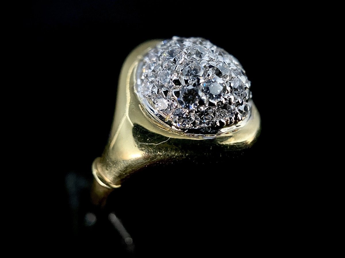 18k Two-tone Gold Ring With A Domed Shape Set With A Pavement Of Brilliant Diamonds Totaling 1.20 Carats-photo-1