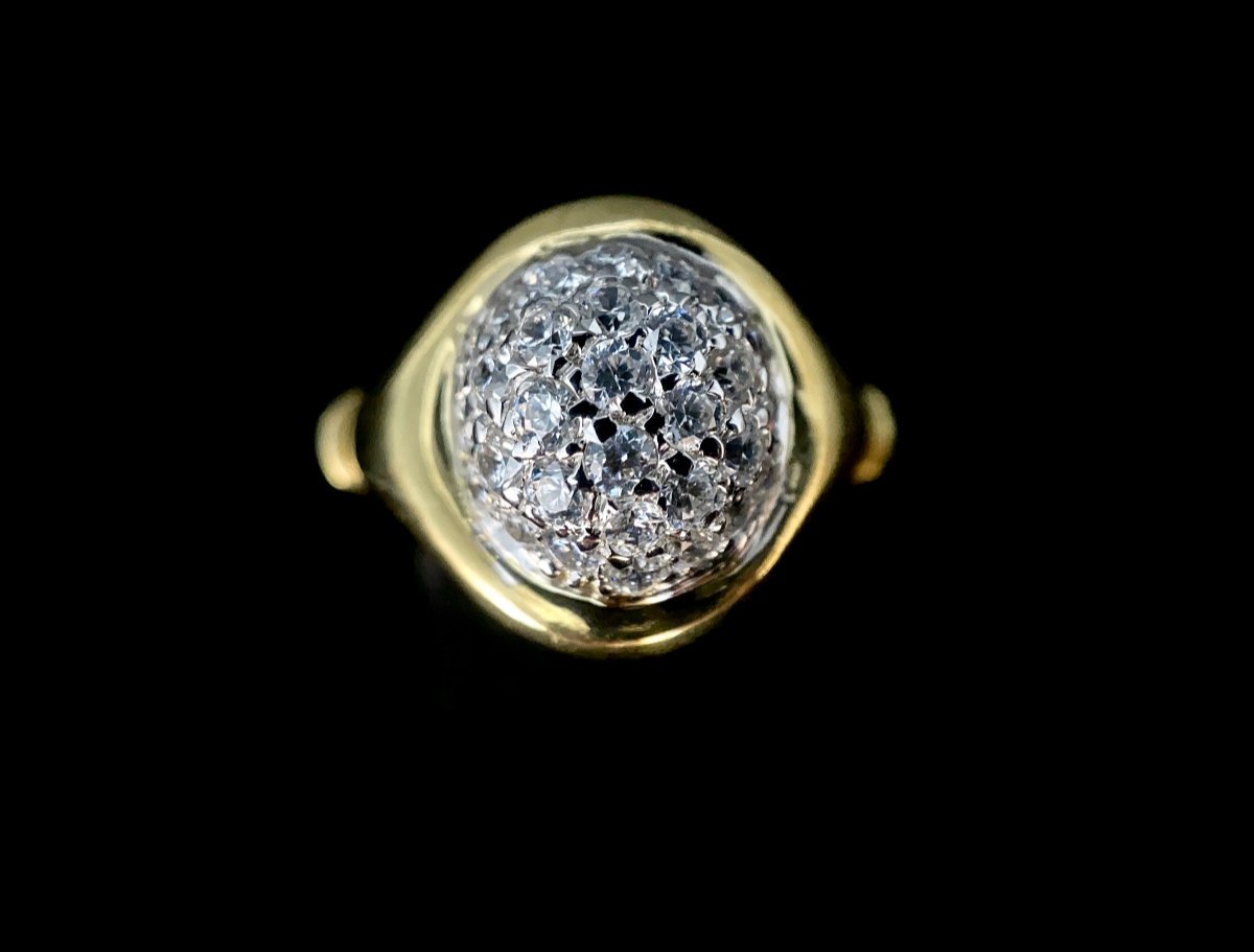 18k Two-tone Gold Ring With A Domed Shape Set With A Pavement Of Brilliant Diamonds Totaling 1.20 Carats-photo-2