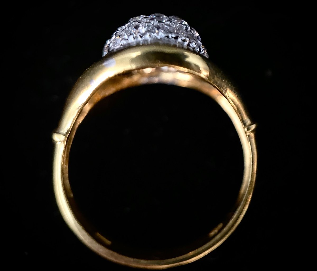 18k Two-tone Gold Ring With A Domed Shape Set With A Pavement Of Brilliant Diamonds Totaling 1.20 Carats-photo-4