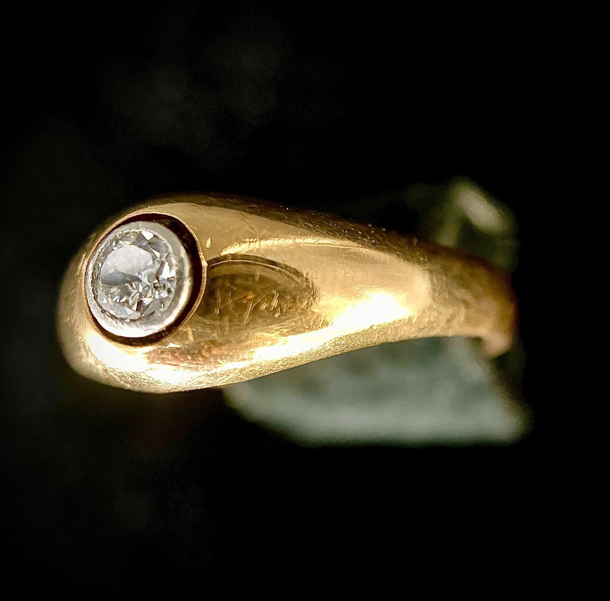 Bague Jonc En Organe 18 Carats Et Platine Sertie d'Un Diamant De 0,25 Carat-photo-2