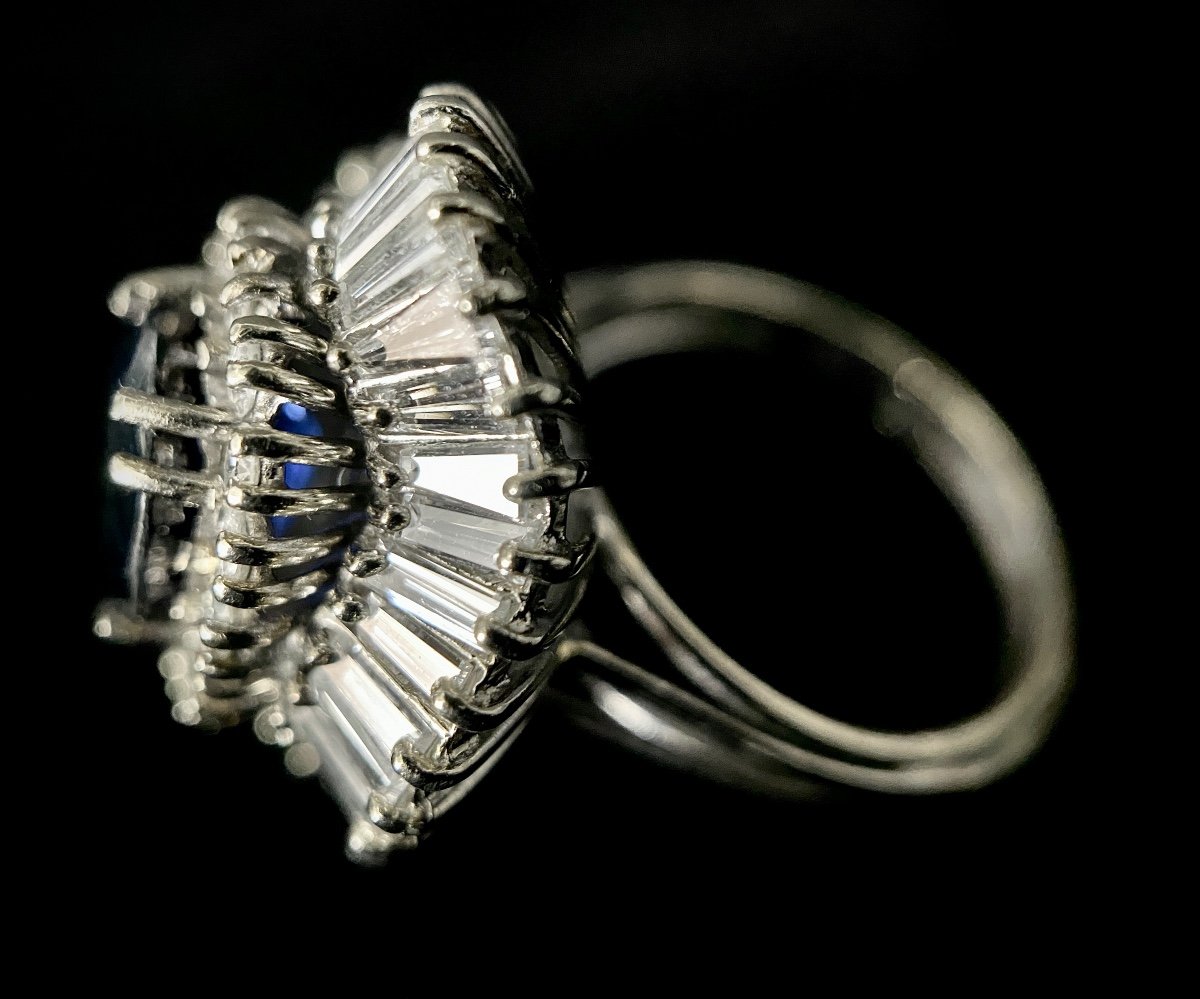 18k White Gold Skirt Ring Set With A 2.25 Carat Sapphire And 4 Carats Of Diamonds-photo-6