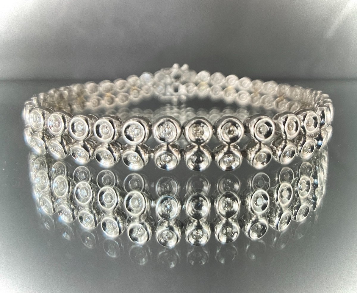 18k White Gold Double River Bracelet Decorated With 2.40 Carats Of Brilliant-cut Diamonds