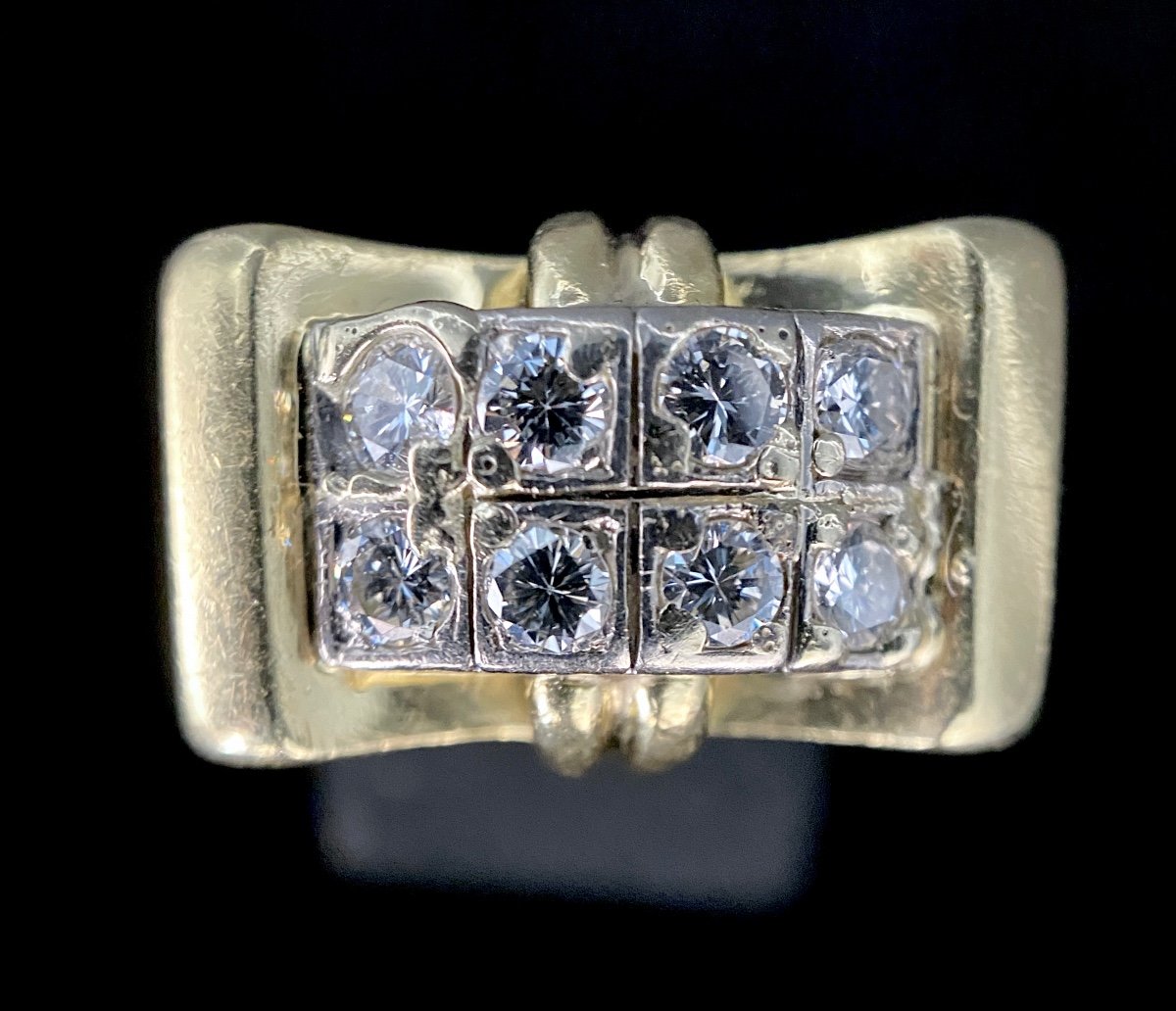 Bague Modèle Tank, 1940/50,  En Or Bicolore Avec 8 Diamants Poids: 0,50 Carat (vs-g/h)-photo-1