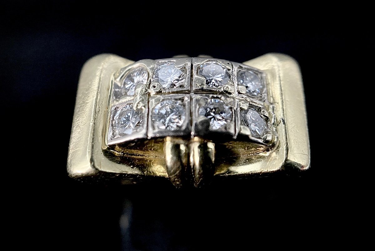 Bague Modèle Tank, 1940/50,  En Or Bicolore Avec 8 Diamants Poids: 0,50 Carat (vs-g/h)-photo-2