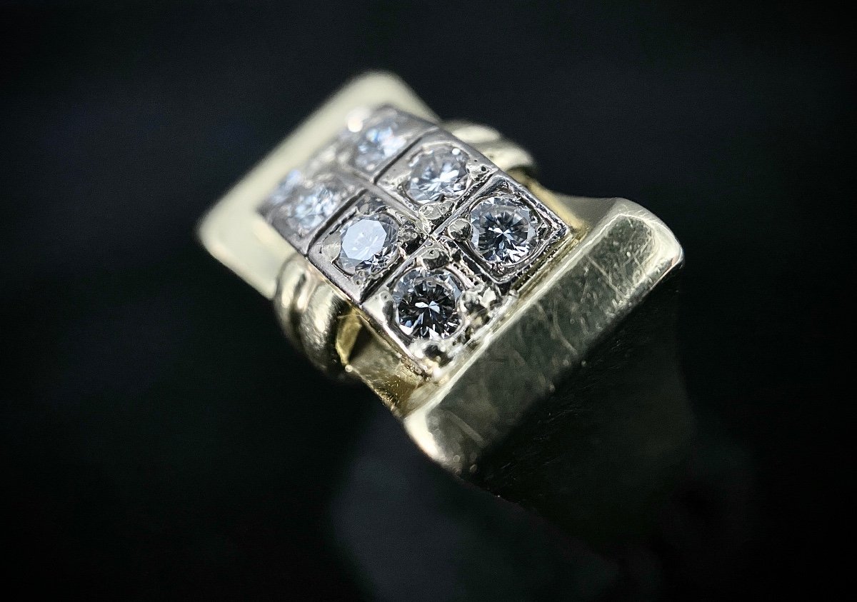 Bague Modèle Tank, 1940/50,  En Or Bicolore Avec 8 Diamants Poids: 0,50 Carat (vs-g/h)-photo-3