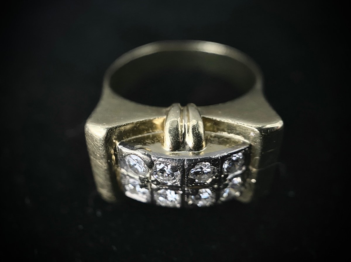 Bague Modèle Tank, 1940/50,  En Or Bicolore Avec 8 Diamants Poids: 0,50 Carat (vs-g/h)-photo-5