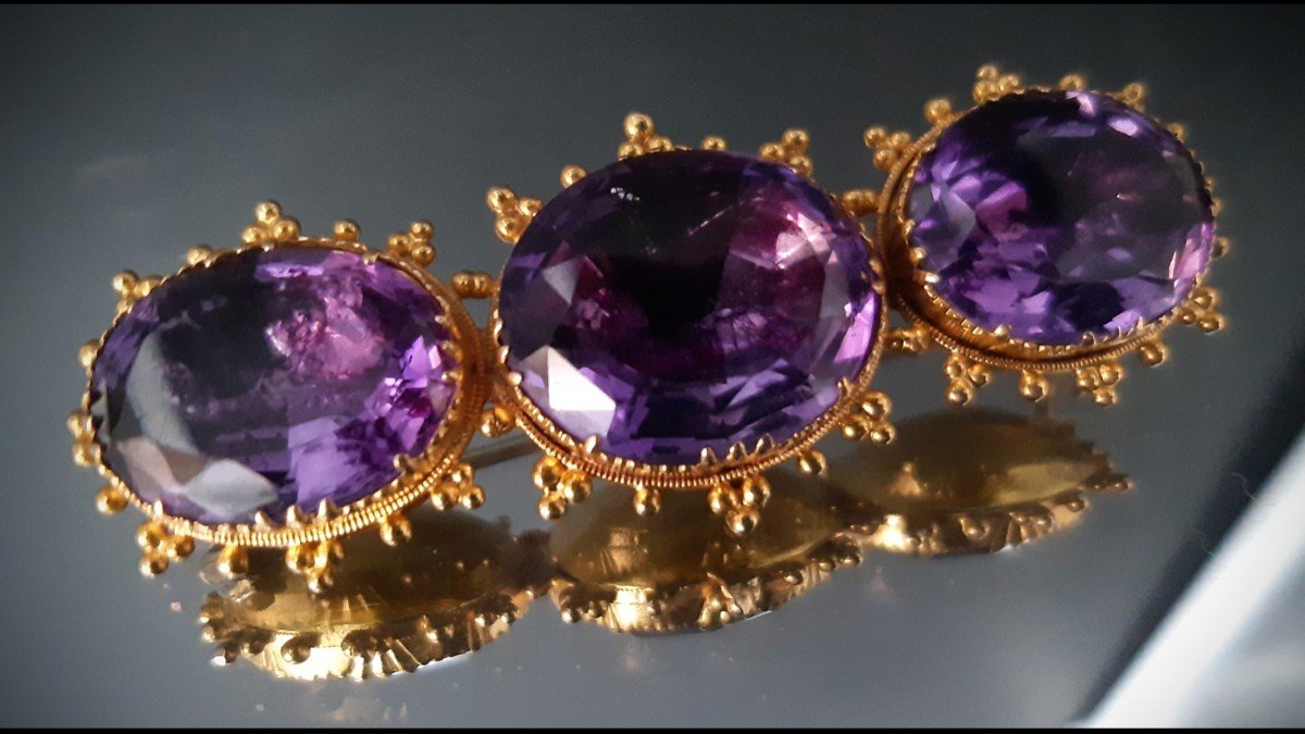 Broche Or 18 Carats Avec Améthystes-photo-2