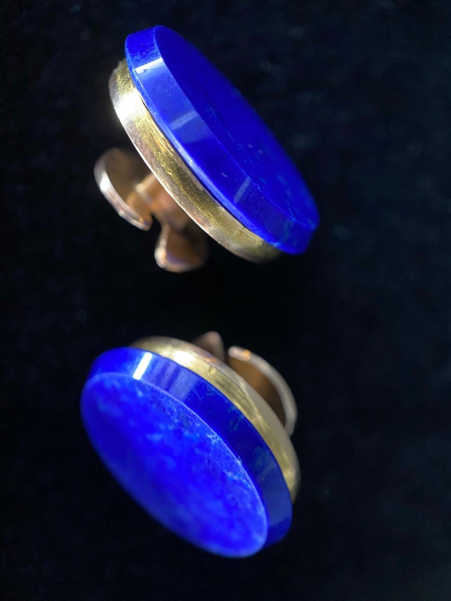 Boutons De Manchettes En Lapis Lazulis Sur Or Jaune 18 Carats. Diamètre: 20mm