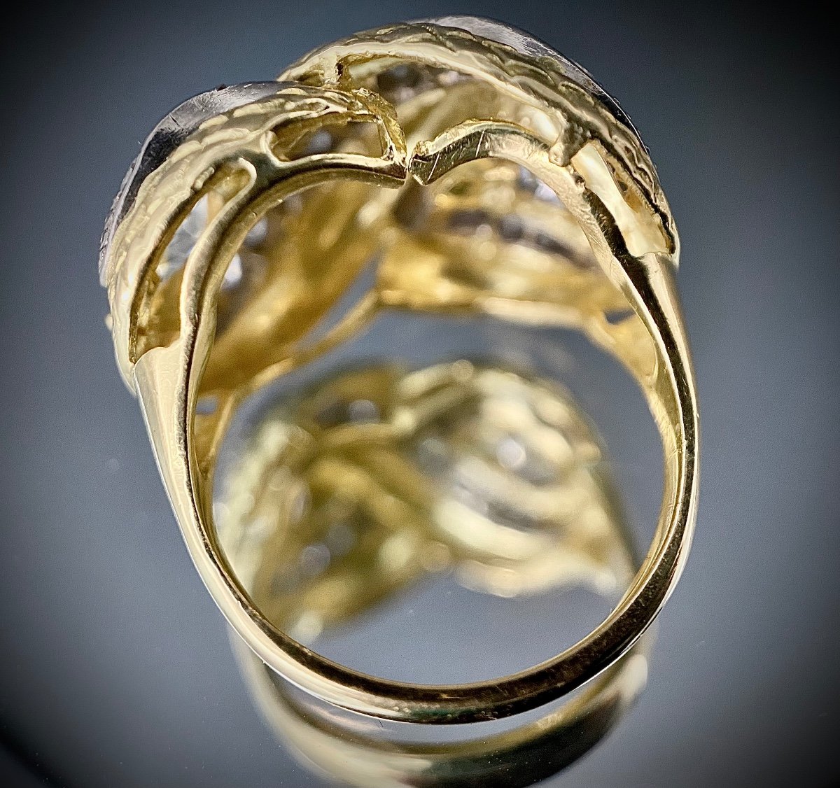 Bague En Forme De Serpent Entremêlé Sertie De Deux Diamant Taille Marquise 0,75 Carat Chacun-photo-3