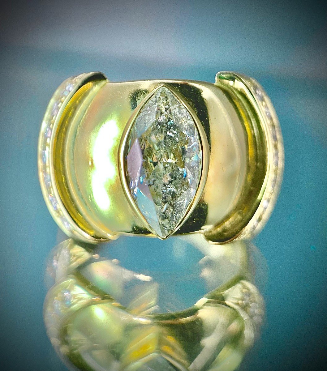 Bague Or Jaune 18k Sertie d'Une Marquise De 1,50 Carats-photo-2