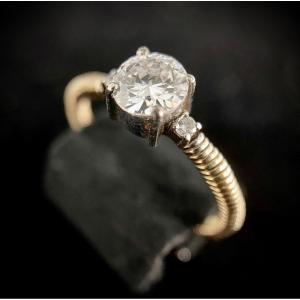 18k Yellow And White Gold Ring With Old Cut Diamond Of 0.60 Carats (vs-g/h)