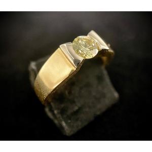 Bague Solitaire En Or Jaune/blanc 18k Avec Brillant De 0,55 Carat Vs Couleur Champagne