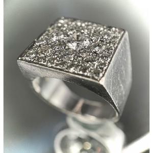 Platinum Signet Ring With 2 Carat Diamond Pave