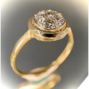 Silver Ring On Gold Set With 7 Brilliants +/- 0.70 Carat