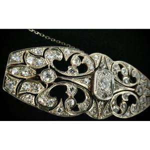 Art Nouveau Gold And Platinum Brooch With Central Brilliant Of 0.50 Ct (vs-e/f) + 3 Carats Of Brilliants