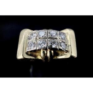 Tank Model Ring, 1940/50, In Two-tone Gold With 8 Diamonds Weight: 0.50 Carat (vs-g/h)