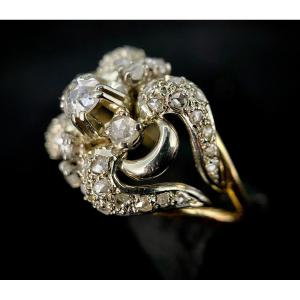 Art Nouveau Ring In Two-tone Gold Set With 43 Diamond Roses