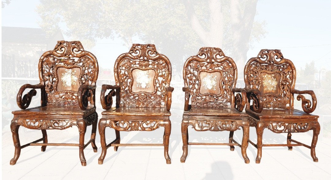 Série De 4 Fauteuils Indochinois