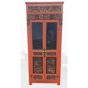 Asian Decor Carved Lacquered Display Case