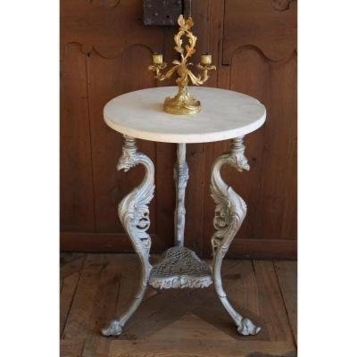 Cast Iron Pedestal Table With Griffons And Marble Top