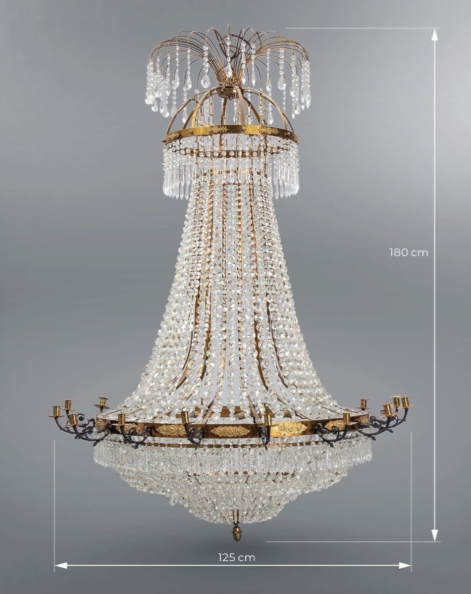 Very Large Empire Style Crystal Chandelier. 180 X 125cm-photo-3