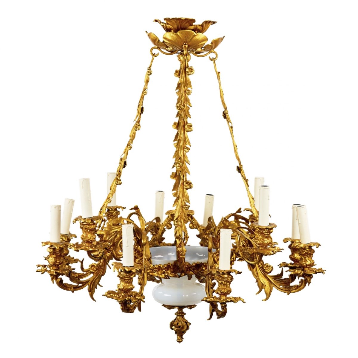 Gilded Bronze Chandelier With Art Nouveau Elements-photo-2