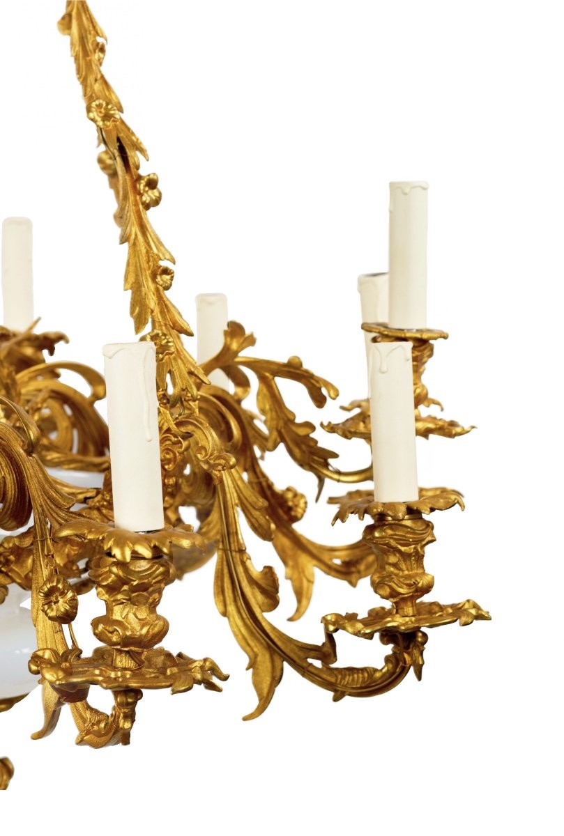 Gilded Bronze Chandelier With Art Nouveau Elements-photo-2