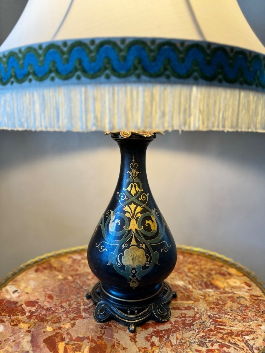 Black Porcelain Table Lamp With Bronze.. Ch Stobwasser & Co-photo-4