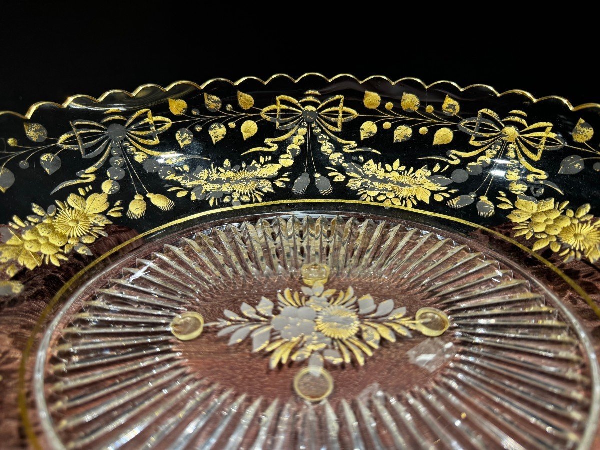 Large Beautiful Gold Glass Dish. L-33cm-photo-4