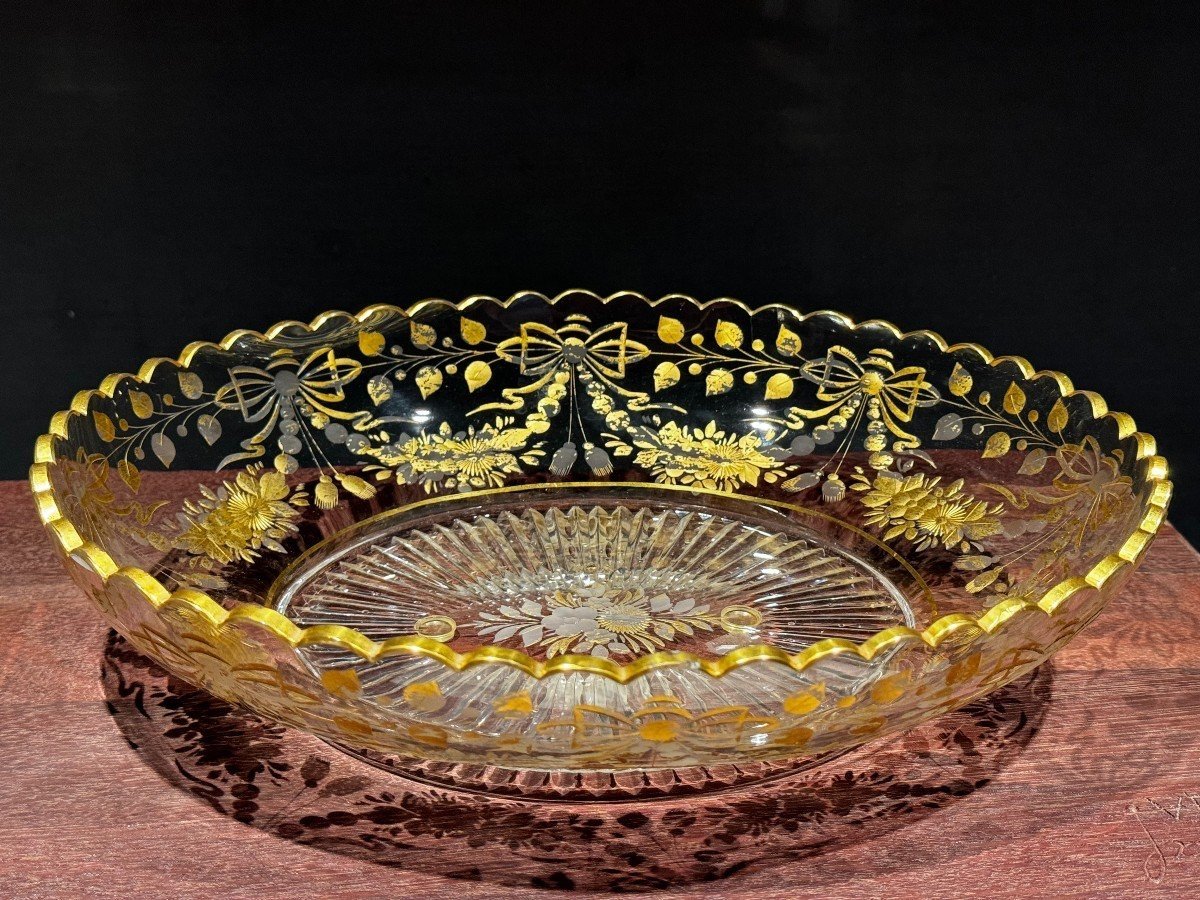 Large Beautiful Gold Glass Dish. L-33cm-photo-1