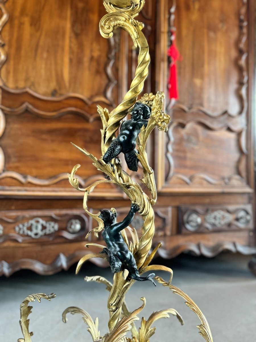 Floor Lamp With Mythological Figures Triton .19th Century H-109cm-photo-2